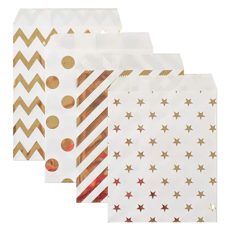 KEYYOOMY 100 Pcs Bright Gold Candy Buffet Bags Small Cookie Bag Polka Dot Paper Treat Bag for Wedding Birthday Party (5 inch x 7 inch) - Image 1
